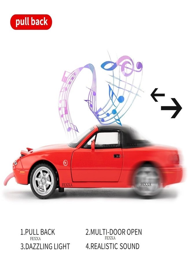 FEXXA سيارة مازدا MX-5 نموذجية من سبيكة معدنية بمقياس 1/32 من FEXXA، سيارة لعبة تعمل بالسحب للخلف، سقف قابل للإزالة، أضواء وامضة، سيارة لعبة مزودة بأصوات وأضواء ساطعة، هدية مميزة للأطفال (أحمر) - Image 4